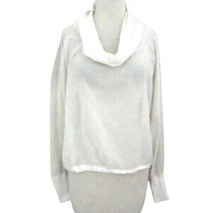 CREA CONCEPT semi sheer cowl neck blouson top sz 42 L white